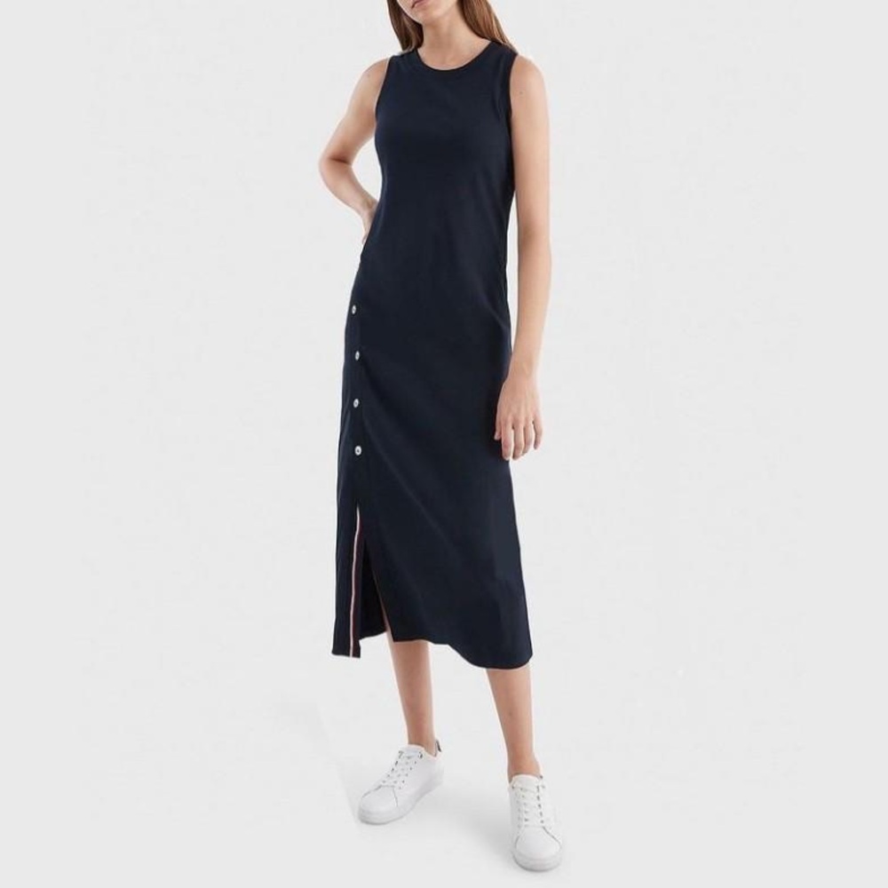 Tommy Hilfiger Blue Sleeveless Midi Dress Ribbed S